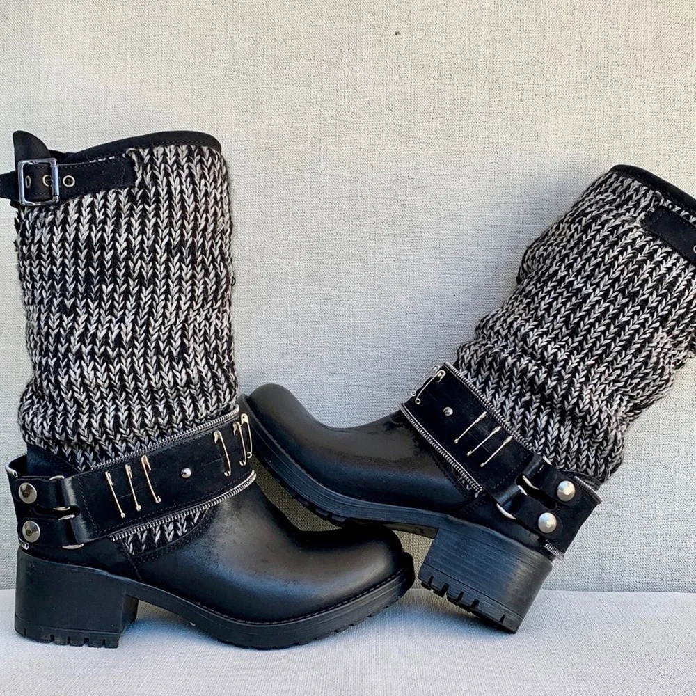 LUISA MIRANDA ITALIA Chunky Lug Sole Harness Slouch Biker Moto Boots, Size 36 6 - Picture 3 of 11